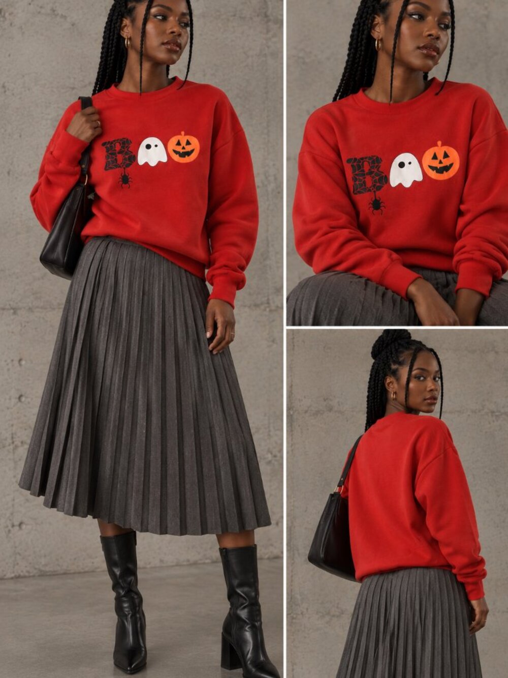 Halloween Graphic Crewneck Sweatshirt – Red – Size XL